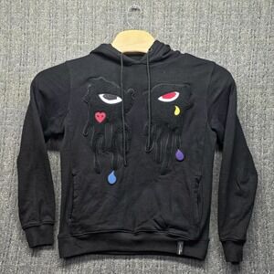 Roku Studio Hoodie Men's Small Black Melting Face Chenille Patch Drip Streetwear